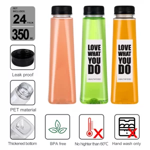 Fhxtcygj 24 Pack 12oz Empty PET Plastic Juice Bottles with Leak-Proof Caps Lids, Reusable Clear Water Bottle Food Grade Bulk Beverage Containers for 