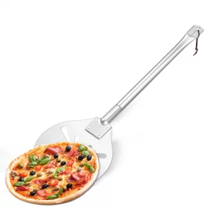 8 Inch Perforated Pizza Peel, Leonyo Pizza Spatula Paddle, Non-Stick & Lightweight Stainless Steel Round Turning Peel Shovel for Chefs, Bakers, Homem