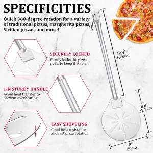 8 Inch Perforated Pizza Peel, Leonyo Pizza Spatula Paddle, Non-Stick & Lightweight Stainless Steel Round Turning Peel Shovel for Chefs, Bakers, Homem