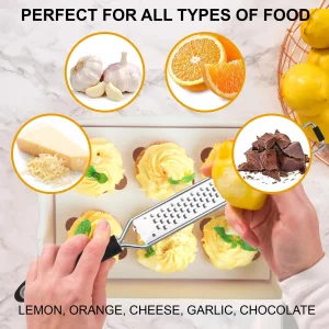2-in-1 DESIGNED BY CHEFS Lemon Parmesan Cheese Zester and Food Shredder - Essential Grater Kitchen Tool Perfect Spiralizer for Citrus, Garlic, Vegeta