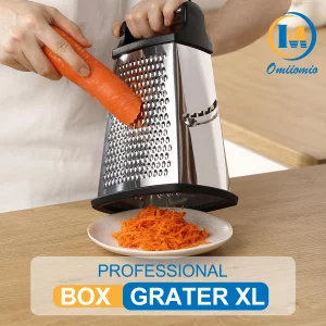 OIM Omiiomio Professional Cheese Grater - Stainless Steel, XL Size, 4 Sides - Perfect Box Grater for Parmesan Cheese, Vegetables, Ginger - Dishwasher