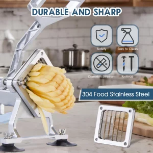 YODHOSA Commercial French Fry Cutter Stainless Steel Potato Cutter with 1/2,1/3,3/8 Inch Blade and 8-wedge balde, Heavy Duty Potato Slicer Manual Pot