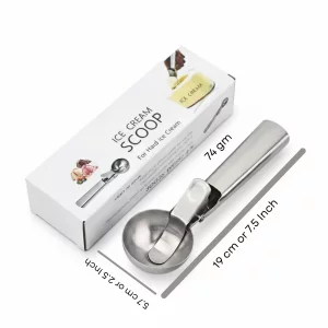 Ice Cream Scoop with Trigger, Heavy Duty Ice Cream Scoop Stainless Steel of Kitchen Appliances Tools - 1 Piece, Easy to Use, Glossy Look, Rust-Proof 