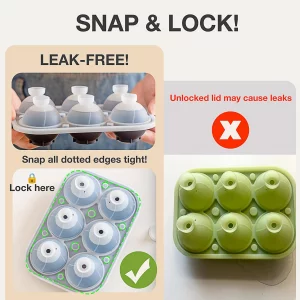Zozotiny Large Square Ice Molds with Sealed Lid & Clamp, Silicone Ice Cube Trays (Set of 2) - 6pcs Big Square & 6 pcs Ball Ice Maker for Whiskey, Coc