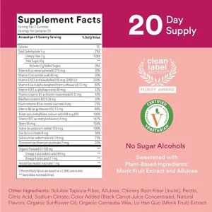 SmartyPants Women s Multivitamin Gummies Sugar Free Biotin Methylfolate Omega 3 ALA Vitamin D3 C Vitamin B12 B6 A K Zinc Inositol Gluten Free 60