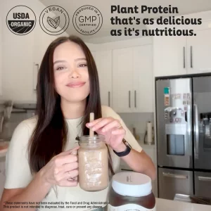 KOS Vegan Protein Powder Erythritol Free Chocolate Organic Pea Protein Blend Plant Based Superfood Rich in Vitamins Minerals Keto Dairy Free