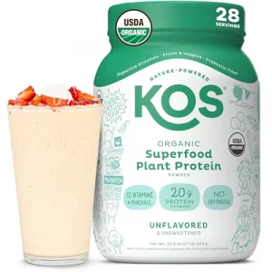 KOS Vegan Protein Powder Unflavored Unsweetened Low Carb Pea Protein Blend Organic Superfood Rich in Vitamins Minerals Keto Soy Dairy Free Meal