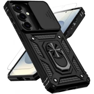 for Samsung Galaxy S26 Case, with Slide Camera Cover HD Screen Protector 360 Rotable Ring Holder Kickstand Military Grade Protection 15ft Drop Teste