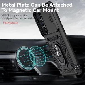 for Samsung Galaxy S26 Case, with Slide Camera Cover HD Screen Protector 360 Rotable Ring Holder Kickstand Military Grade Protection 15ft Drop Teste