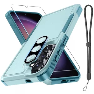 for Samsung Galaxy S26 Case with Screen Protector+Camera Lens Cover,Military Grade Heavy Duty Shockproof Phone Cover with Wrist Lanyard Strap for Sam