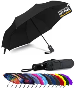 MRTLLOA 42/49 Inch Compact Windproof Travel Umbrella for Rain, Lightweight, Portable, Strong, Folding Umbrellas for Women and Men(42 inch,Black)