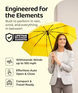Repel Windproof Travel Umbrella - Compact & Withstands Winds up to 100MPH, Strongest Premium Auto Folding Umbrella for Rain and Sun - Durable, Light 