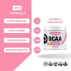 Honey Badger BCAA EAA Amino Acids Electrolytes Powder, BCAAs L-Glutamine, Keto, Vegan, Sugar Free for Men Women, Hydration Post Workout Muscle Re